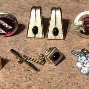5 SETS OF MEN'S CUFFLINKS, TIE TAC TIE CLIP RED & WHITE ONYX COLOR